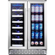 Phiestina Wine Cooler Beverage Refrigerator, 24” Beer Wine Fridge with Dual-Zone Digital Temperature Control, Glass Front Doors and Interior Lighting Holds 20 Bottles and 72 Cans o