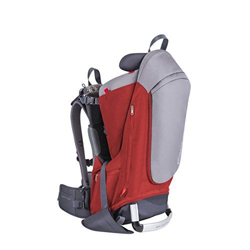  phil&teds Escape Child Carrier Frame Backpack, Red  Height Adjustable Body-Tech Harness - Articulating Dual Core Waist Belt  Includes Hood, Daypack, Change Mat  30L Storage  2