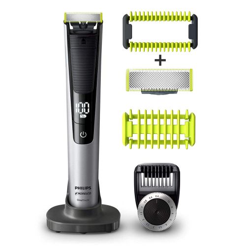  Philip Norelco OneBlade Pro Kit, Hybrid Electric Trimmer and Shaver with Charging Stand and Precision Comb, QP6520 + OneBlade Body Kit, 3 pieces, QP610, Black