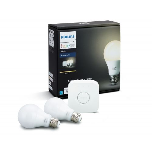 필립스 Philips Hue White Smart A19 Starter Kit, 60W Equivalent, Hub Included, 2 Bulbs