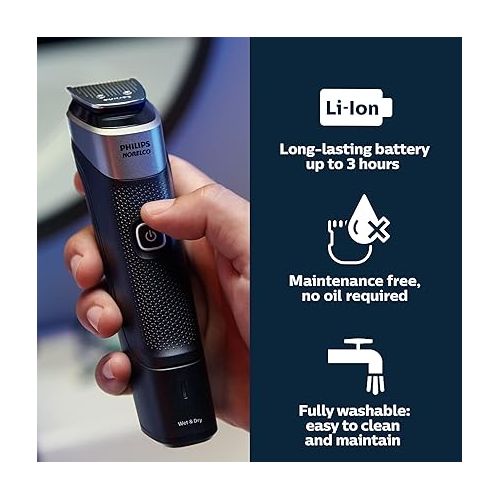 필립스 Philips Norelco Multigroom Series 5000 18 Piece, Beard Face, Hair, Body and Intimate Hair Trimmer for Men - NO BLADE OIL MG5910/49