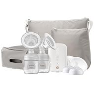 Philips AVENT Double Electric Breast Pump Advanced, with Natural Motion Technology, with Clear Natural Response Baby Bottles, White Pump, Gray Bag, Pouch, and Belt, SCF394/62