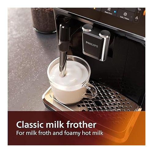 필립스 PHILIPS 3200 Series Fully Automatic Espresso Machine, Classic Milk Frother, 4 Coffee Varieties, Intuitive Touch Display, 100% Ceramic Grinder, AquaClean Filter, Aroma Seal, Black (EP3221/44)