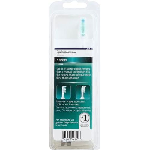 필립스 Philips Sonicare Genuine E-Series Replacement Toothbrush Heads, 2 Brush Heads, White, HX7022/66