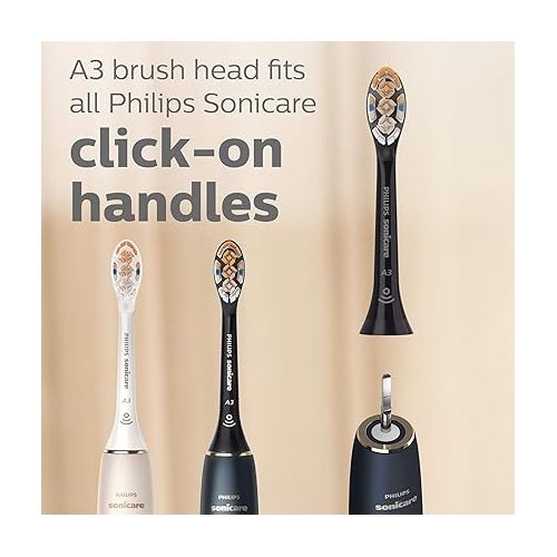 필립스 Philips Sonicare Genuine A3 Premium All-in-One Replacement Toothbrush Heads, 2 Brush Heads, Black, HX9092/95
