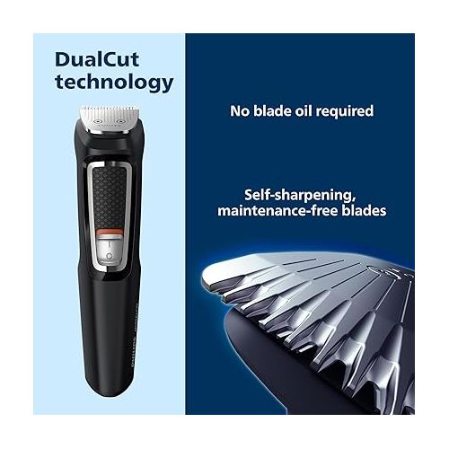 필립스 Philips Norelco Multi Groomer All-in-One Trimmer Series 3000-13 Piece Mens Grooming Kit for Beard, Face, Nose, Ear Hair Trimmer and Hair Clipper - NO Blade Oil Needed, MG3740/40