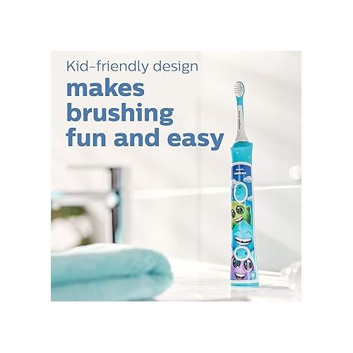 필립스 Philips Sonicare for Kids 3+ Genuine Replacement Toothbrush Heads, 2 Brush Heads, Turquoise and White, Compact, HX6032/94