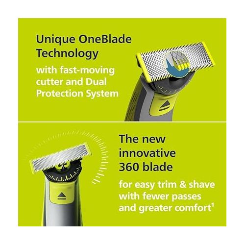 필립스 Philips Norelco OneBlade 360 Face + Body, Hybrid Electric Razor and Beard Trimmer for Men with 5-in-1 Face Stubble Comb and Body Hair Trimmer Kit, QP2834/70