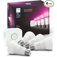 Philips Hue Smart Light Starter Kit - Includes (1) Bridge and (4) 75W A19 E26 LED Smart White and Color Ambiance Bulbs - Control with App - Compatible with Alexa, Google Assistant, and Apple HomeKit