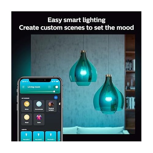 필립스 Philips Hue Smart Light Starter Kit - Includes (1) Bridge and (4) 75W A19 E26 LED Smart White and Color Ambiance Bulbs - Control with App - Compatible with Alexa, Google Assistant, and Apple HomeKit