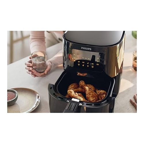 필립스 PHILIPS 3000 Series Air Fryer Essential Compact with Rapid Air Technology, 13-in-1 Cooking Functions to Fry, Bake, Grill, Roast & Reheat with up to 90% Less Fat*, 4.1L capacity, Black (HD9252/91)