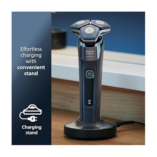 필립스 Philips Norelco Shaver 7800, Rechargeable Wet & Dry Electric Shaver with SenseIQ Technology, Quick Clean Pod, Charging Stand, Travel Case and Pop-up Trimmer, S7885/85