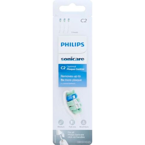 필립스 Philips Sonicare Genuine C2 Optimal Plaque Control Toothbrush Heads, 3 Brush Heads, White, HX9023/65
