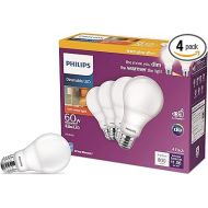 PHILIPS LED Flicker-Free Frosted Dimmable A19 Light Bulb - EyeComfort Technology - 800 Lumen - Soft White (2700K) - 8.8W=60W - E26 Base - Ultra Definition Old Version - Indoor - 4-Pack