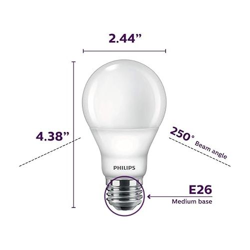 필립스 PHILIPS LED Flicker-Free Frosted Dimmable A19 Light Bulb - EyeComfort Technology - 800 Lumen - Soft White (2700K) - 8.8W=60W - E26 Base - Ultra Definition Old Version - Indoor - 4-Pack