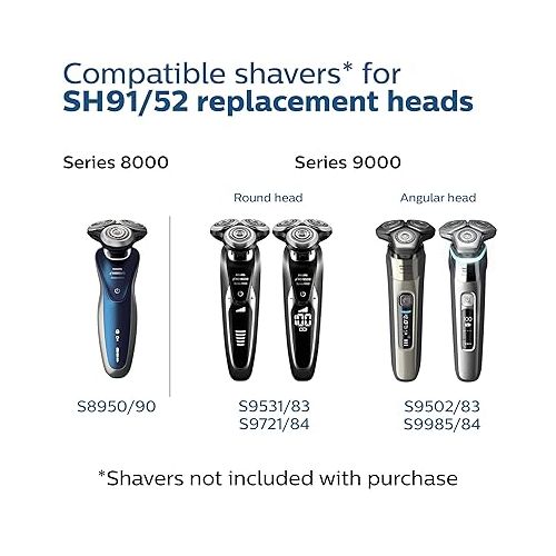 필립스 Philips Norelco Genuine SH91/52 Replacement Shaving Heads Compatible with Norelco Shaver Series S9000 and 9000 Prestige, Latest Version for Refreshed SH90/70, SH98/70, and SH98/80