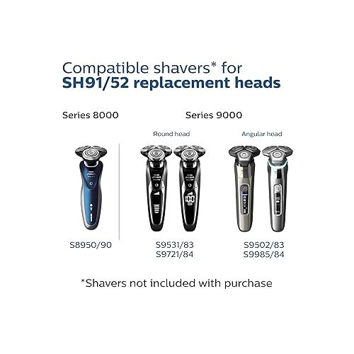 필립스 Philips Norelco Genuine SH91/52 Replacement Shaving Heads compatible with Norelco Shaver Series S9000 and 9000 Prestige, Latest Version for Refreshed SH90/70, SH98/70, and SH98/80