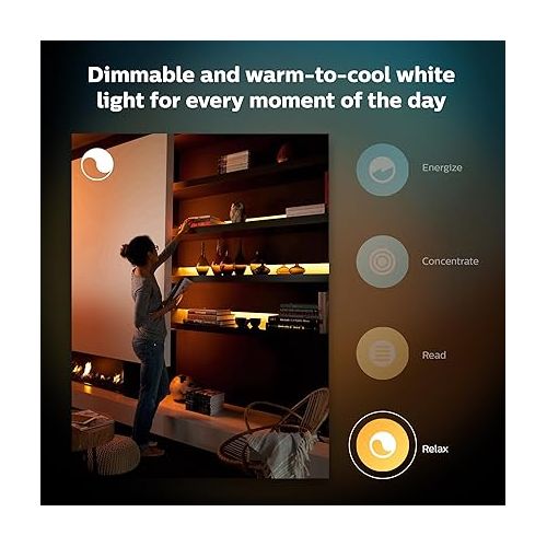 필립스 Philips Hue Indoor 6-Foot Smart LED Light Strip Plus Base Kit - Color-Changing Single Color Effect - 1 Pack - Control with Hue App - Works with Alexa, Google Assistant and Apple HomeKit