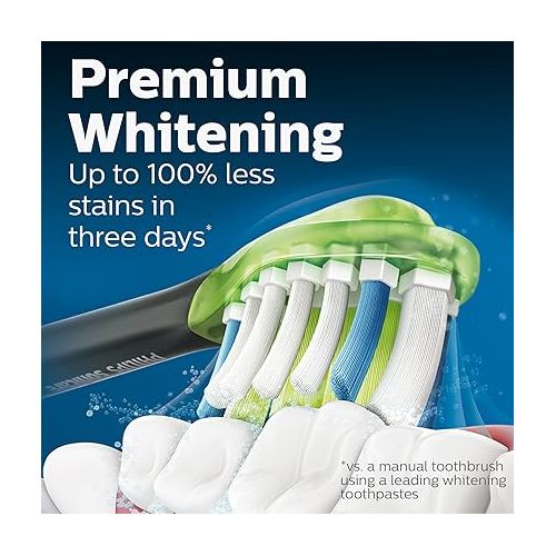 필립스 Philips Sonicare Genuine W3 Premium White Replacement Toothbrush Heads, 4 Brush Heads, Black, HX9064/95