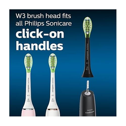 필립스 Philips Sonicare Genuine W3 Premium White Replacement Toothbrush Heads, 4 Brush Heads, Black, HX9064/95