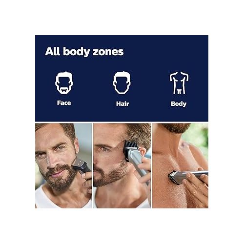 필립스 Philips Norelco Multi Groomer 29 Piece Mens Grooming Kit, Trimmer for Beard, Head, Body, and Face - NO Blade Oil Needed, MG7791/40