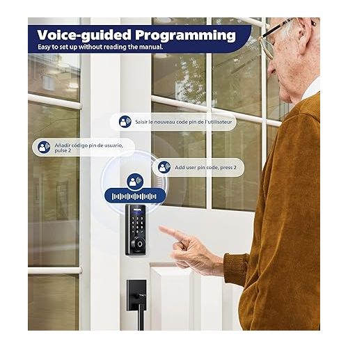 필립스 Philips Fingerprint Door Lock, Digital Keypad Deadbolt Lock with Keys, Electronic Biometric Keyless Entry Door Lock for Front Door,Auto Lock,Easy Install,IP54 Waterproof