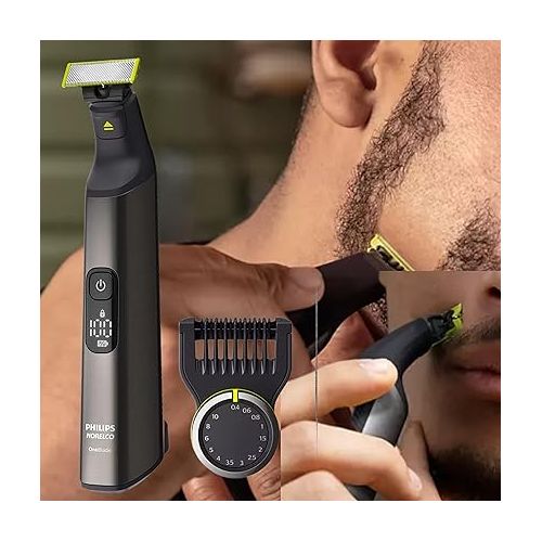 필립스 Philips Norelco OneBlade Pro Kit, Hybrid Electric Trimmer and Shaver with Charging Stand and Precision Comb, QP6550 + OneBlade Body Kit, 3 Pieces, QP610