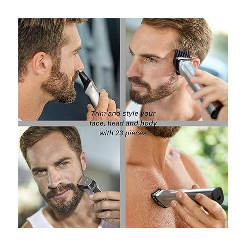 필립스 Philips Norelco Multigroom Men's Beard Grooming Kit with Trimmer for Head Body, Face -Stainless Steel with Travel Case