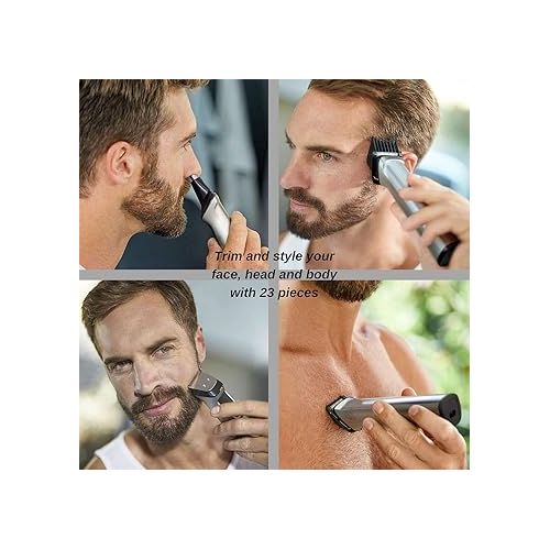 필립스 Philips Norelco Multigroom Men's Beard Grooming Kit with Trimmer for Head Body, Face -Stainless Steel with Travel Case