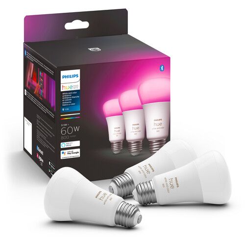 필립스 Philips Hue A19 Bulb with Bluetooth (White & Color Ambiance, 3-Pack)