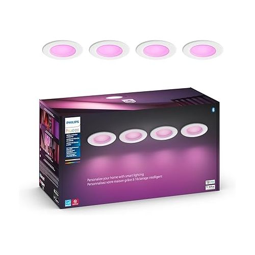 필립스 Philips Hue White and Color Ambiance Extra Bright Dimmable LED Smart Recessed Downlights (4 Pack) and (1 Pack) Compatible with Voice Assistants