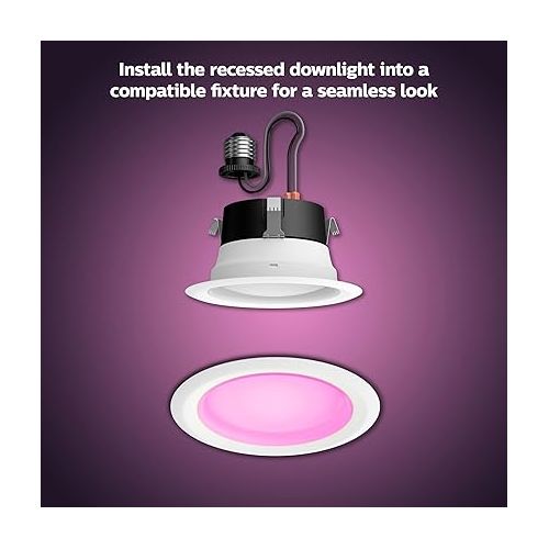 필립스 Philips Hue White and Color Ambiance Extra Bright Dimmable LED Smart Recessed Downlights (4 Pack) and (1 Pack) Compatible with Voice Assistants