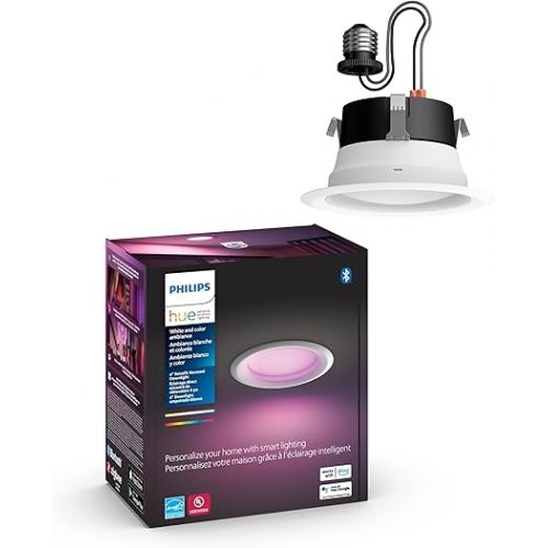 필립스 Philips Hue White and Color Ambiance Extra Bright Dimmable LED Smart Recessed Downlights (4 Pack) and (1 Pack) Compatible with Voice Assistants