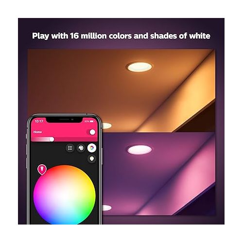 필립스 Philips Hue Smart Recessed 5/6 Inch LED Downlight Old Version- White and Color Ambiance Color-Changing Light - 4 Pack - 700LM - Control with App - Works with Alexa, Google Assistant and Apple Homekit