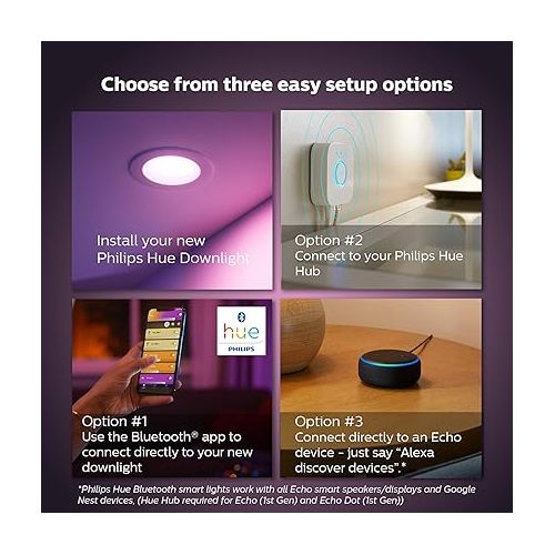 필립스 Philips Hue Smart Recessed 5/6 Inch LED Downlight Old Version- White and Color Ambiance Color-Changing Light - 4 Pack - 700LM - Control with App - Works with Alexa, Google Assistant and Apple Homekit