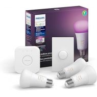 Philips Hue Smart Light Starter Kit Old Version - Includes (1) Bridge, (1) Smart Button and (3) Smart 60W A19 LED Bulb, White and Color Ambiance, 800LM, E26 - Control with Hue App or Voice Assistant