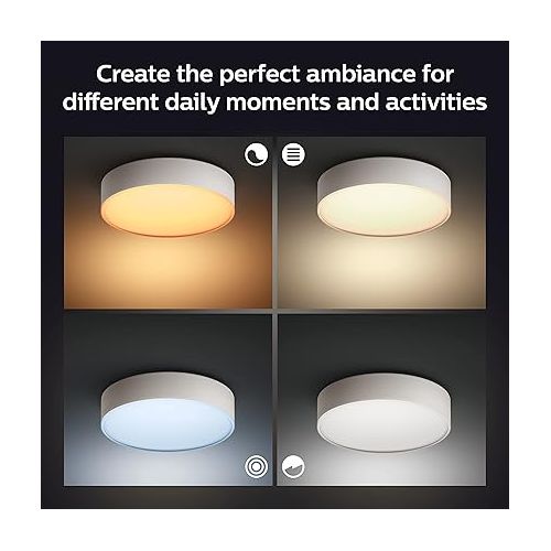 필립스 Philips Hue Enrave Large Ceiling Lamp, White - White Ambiance, Smart, LED Light - Pack of 1 - Control with Hue App - Compatible with Alexa, Google Assistant, and Apple Homekit