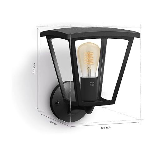 필립스 Philips Hue Inara Outdoor Smart Wall Light, Black - E26 White Filament LED Bulb - 2 Pack - Requires Hue Bridge - Control with Hue App and Voice - Weatherproof