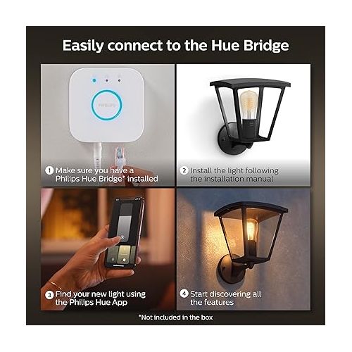 필립스 Philips Hue Inara Outdoor Smart Wall Light, Black - E26 White Filament LED Bulb - 2 Pack - Requires Hue Bridge - Control with Hue App and Voice - Weatherproof