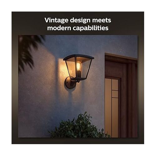 필립스 Philips Hue Inara Outdoor Smart Wall Light, Black - E26 White Filament LED Bulb - 2 Pack - Requires Hue Bridge - Control with Hue App and Voice - Weatherproof