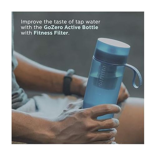 필립스 PHILIPS Water GoZero Active BPA-Free Water Bottle with Fitness Tap Water Filter, Sport Squeeze Water Bottle, Lightweight, Blue, 20 oz with Fitness Filter, Blue