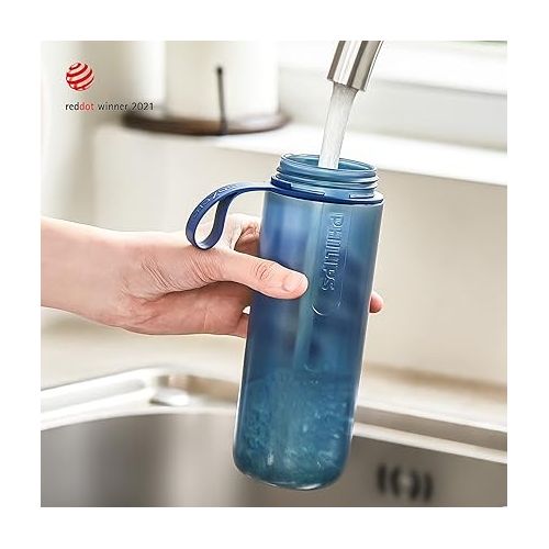 필립스 PHILIPS Water GoZero Active BPA-Free Water Bottle with Fitness Tap Water Filter, Sport Squeeze Water Bottle, Lightweight, Blue, 20 oz with Fitness Filter, Blue