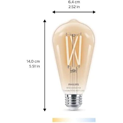 필립스 Philips Tunable White ST19 60W Equivalent Dimmable Smart Wi-Fi WiZ Connected Vintage Edison LED Light Bulb (2 Pack), Compatible with Alexa, Google Assistant, and Siri Shortcuts