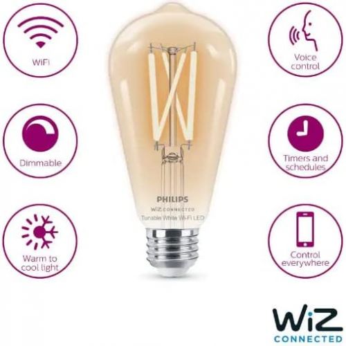 필립스 Philips Tunable White ST19 60W Equivalent Dimmable Smart Wi-Fi WiZ Connected Vintage Edison LED Light Bulb (2 Pack), Compatible with Alexa, Google Assistant, and Siri Shortcuts