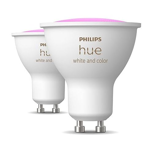 필립스 Philips Hue Smart 60W GU10 LED Bulb - White and Color Ambiance Color-Changing Light - 2 Pack - 450LM - Indoor - Control with Hue App - Works with Alexa, Google Assistant and Apple Homekit