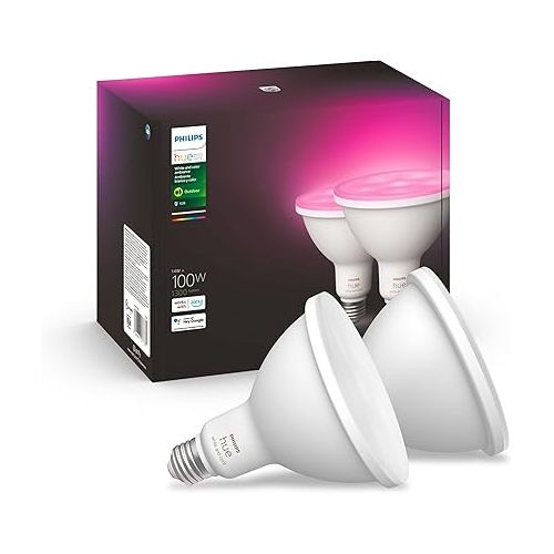 필립스 Philips Hue Smart 100W PAR38 LED Bulb & Bridge - Unlock The Full Potential of Hue - Multi-Room and Out-of-Home Control - Create Automations and Zones