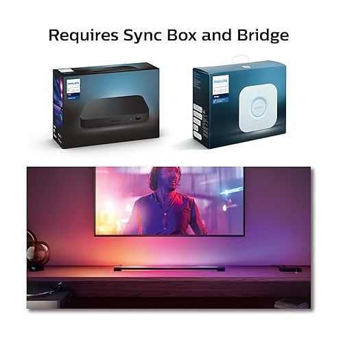 필립스 Philips Hue Compact Smart Light Tube, Black - White and Color Ambiance LED Color-Changing Light - 1 Pack - Sync with TV, Music, and Gaming - Requires Bridge and Sync Box - Control with App or Voice