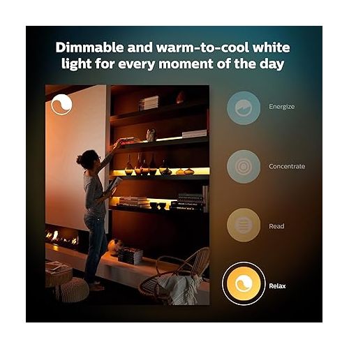 필립스 Philips Hue Lightstrip Starter Kit (6ft Light Strip, Base Plug, Hue Hub), Compatible with Alexa, Google Assistant, White