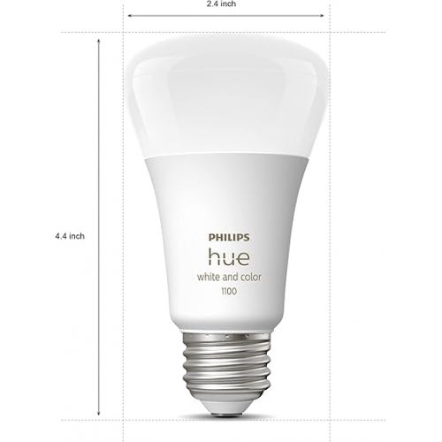 필립스 Philips Hue 75W Color Smart Button Starter Kit + Extra A19 Bulb, 4 Medium Lumen A19 Smart Bulbs, 1 Smart Button & 1 Hue Hub (Compatible with Alexa, Apple HomeKit & Google Assistant) (563338)