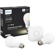 Philips Hue White A19 60W Equivalent Dimmable LED Smart Light Bulb Starter Kit, 2 A19 60W White Bulbs and 1 Bridge, Works with Alexa, Apple HomeKit, and Google Assistant (California Residents)